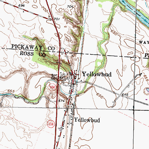 Topographic Map of Yellowbud, OH