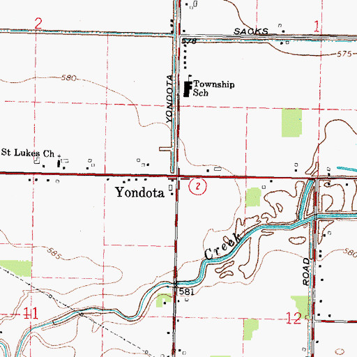 Topographic Map of Yondota, OH