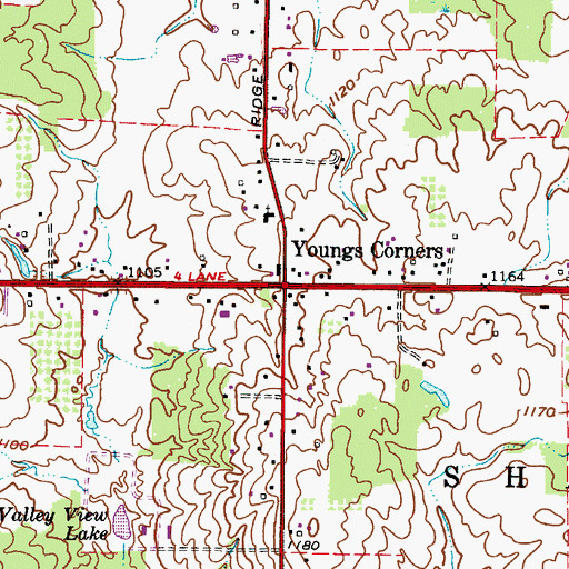 Topographic Map of Youngs Corners, OH