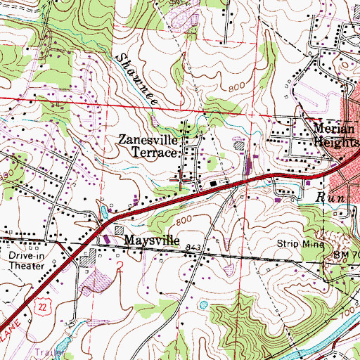 Topographic Map of Zanesville Terrace, OH