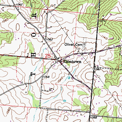 Topographic Map of Ziontown, OH