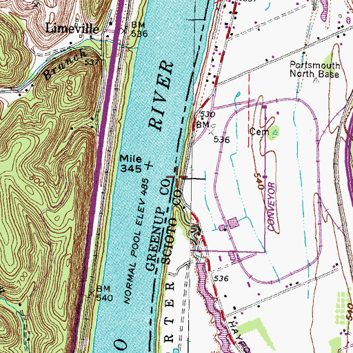 Topographic Map of Pratters Landing, OH