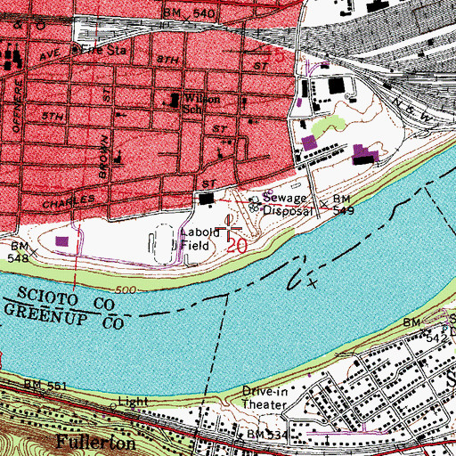 Topographic Map of Branch Rickey Park, OH