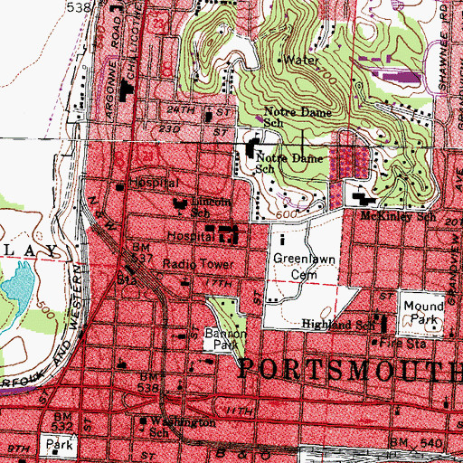 Topographic Map of Mercy Hospital, OH