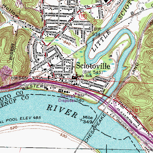 Topographic Map of Portsmouth East High School, OH