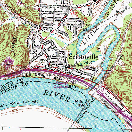Topographic Map of Portsmouth East Middle School, OH