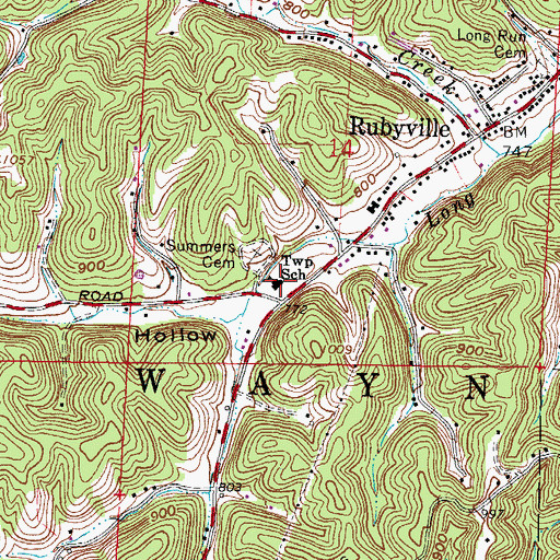 Topographic Map of Rubyville Elementary School, OH