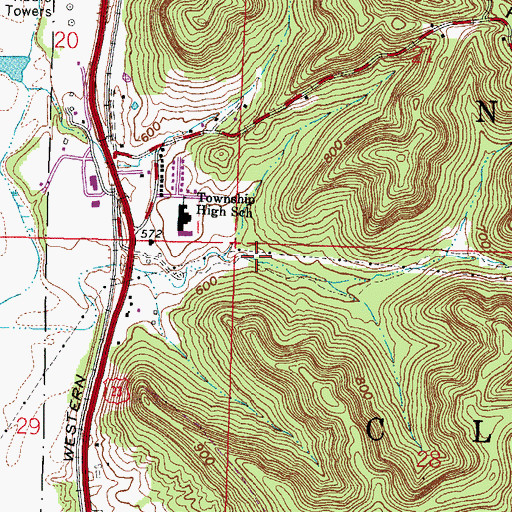 Topographic Map of Johnson Hollow, OH