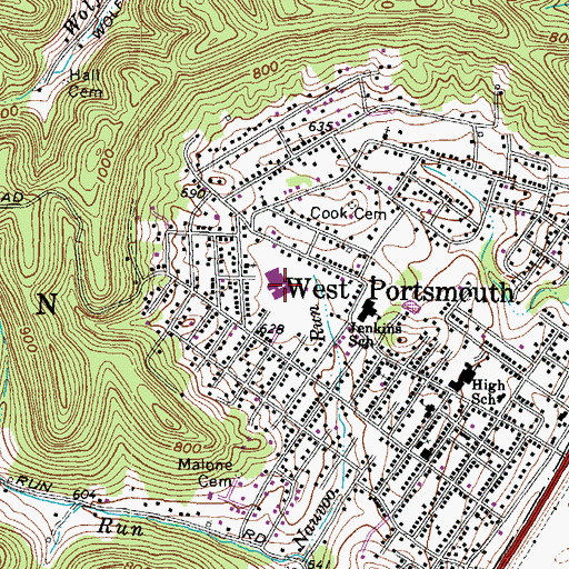 Topographic Map of Portsmouth West High School, OH