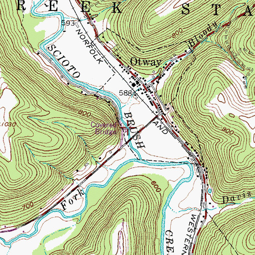 Topographic Map of Otway Bridge, OH