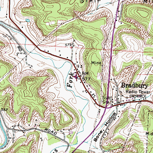 Topographic Map of Bradbury Elementary School, OH