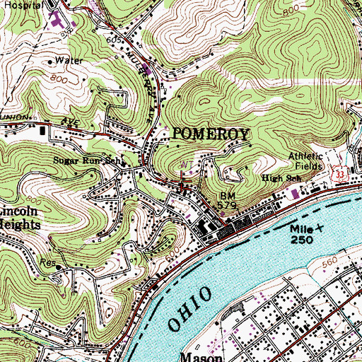 Topographic Map of Pomeroy Elementary School, OH
