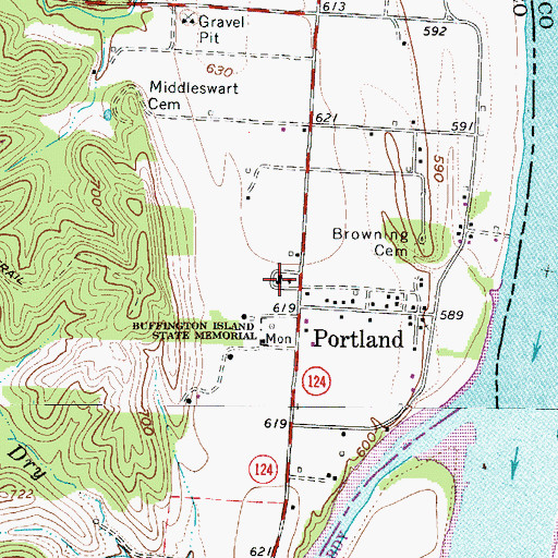 Topographic Map of Portland Elementary School, OH