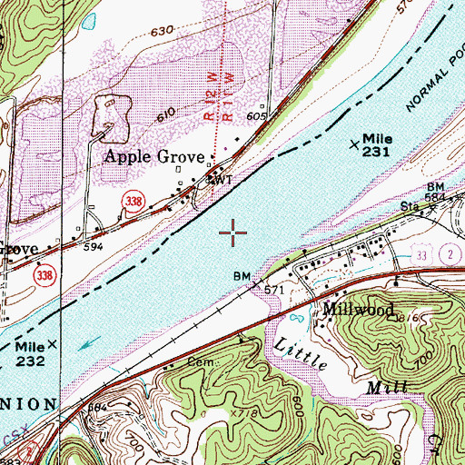 Topographic Map of Lock and Dam Number 23 (historical), OH