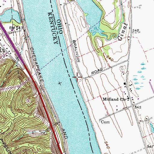 Topographic Map of Oakes Landing, OH