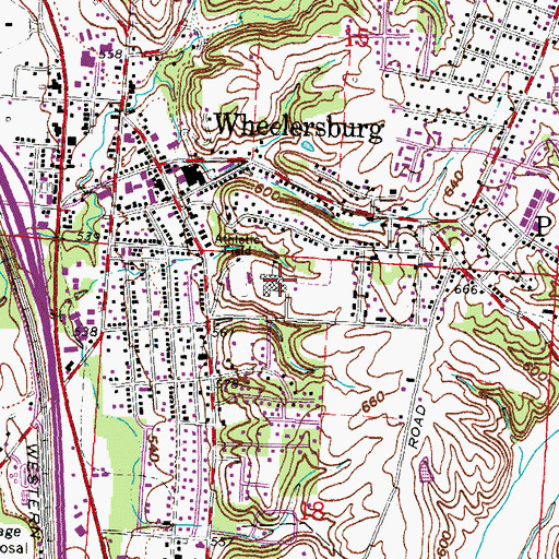 Topographic Map of Wheelersburg High School, OH