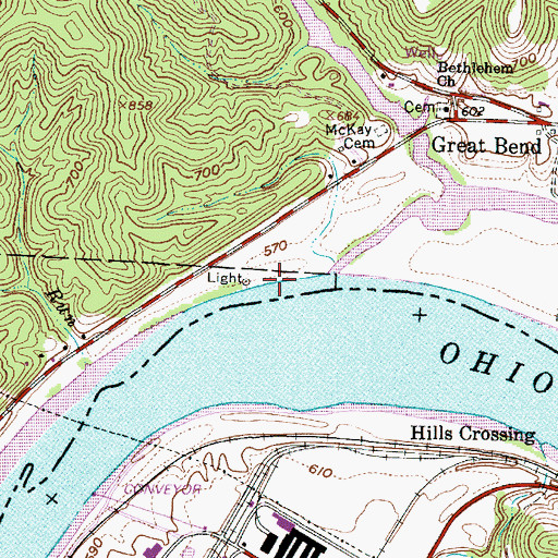 Topographic Map of Dyes Landing, OH