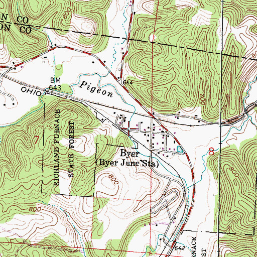 Topographic Map of Byer Bridge, OH