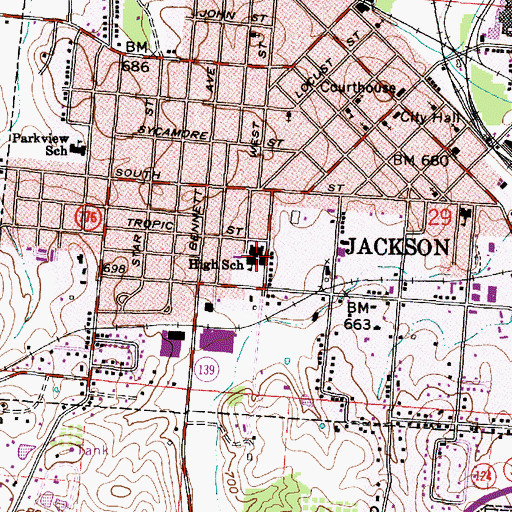 Topographic Map of Jackson High School, OH