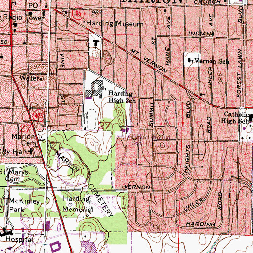 Topographic Map of Indian Mound Elementary School, OH