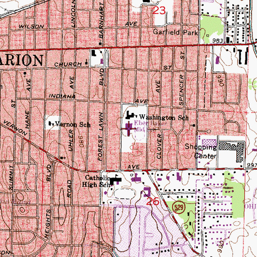 Topographic Map of Eber Baker Middle School, OH