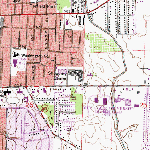 Topographic Map of Marion Plaza Shopping Center, OH