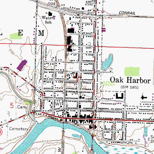 Topographic Map of Oak Harbor Middle School, OH