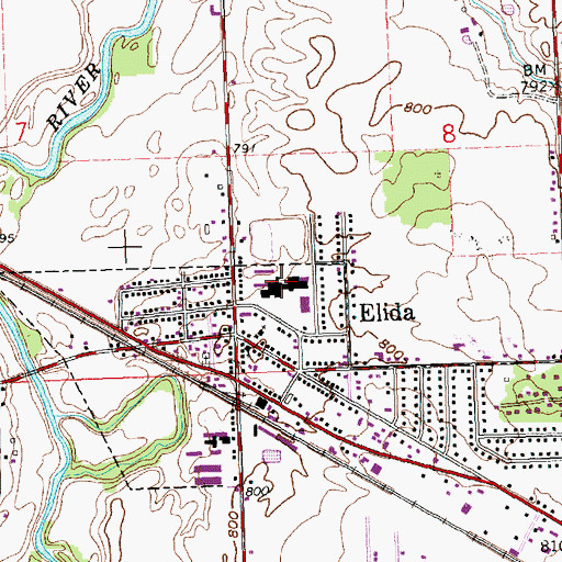 Topographic Map of Elida High School, OH