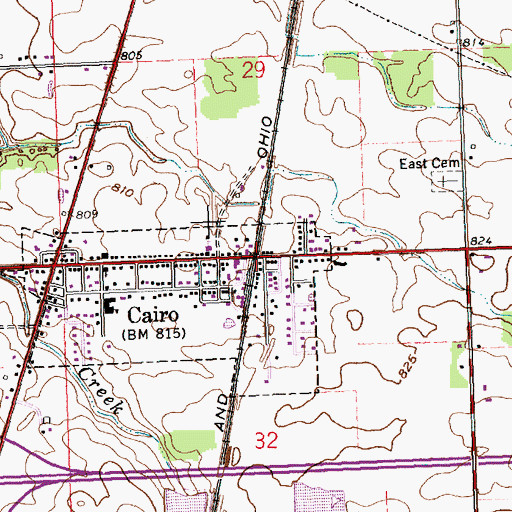Topographic Map of West Cairo, OH