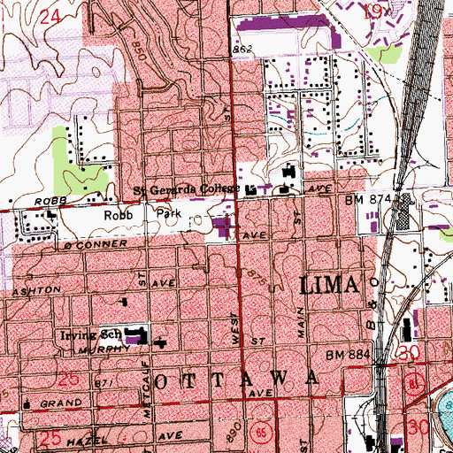 Topographic Map of North Junior High School, OH