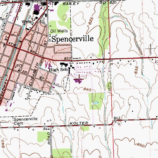 Topographic Map of Spencerville High School, OH