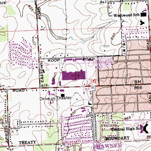 Topographic Map of American Mall Shopping Center, OH