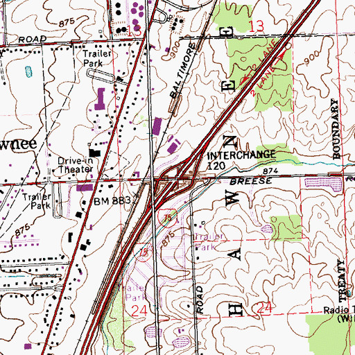 Topographic Map of Interchange 120, OH