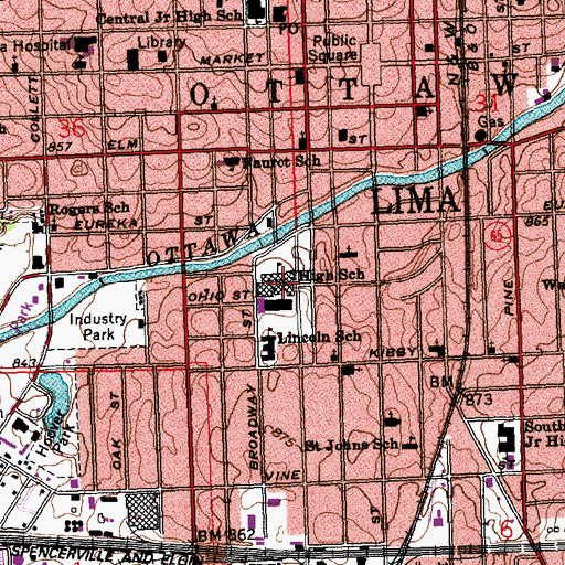 Topographic Map of Lima High School, OH