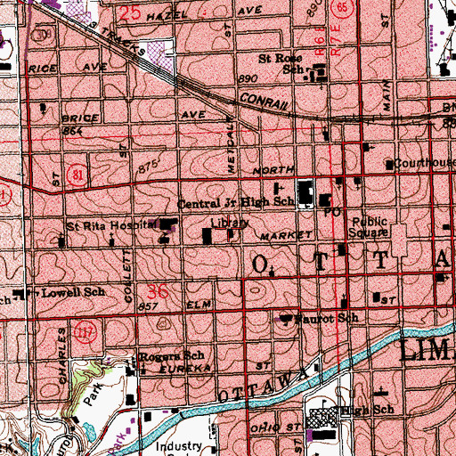 Topographic Map of Lima Public Library, OH