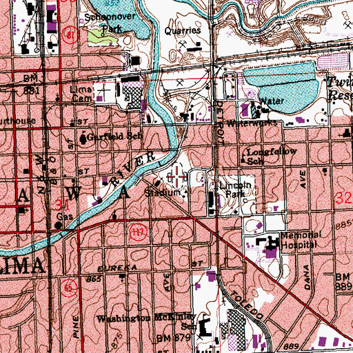 Topographic Map of Lima Stadium, OH