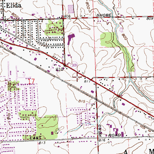 Topographic Map of Elida Plaza Shopping Center, OH