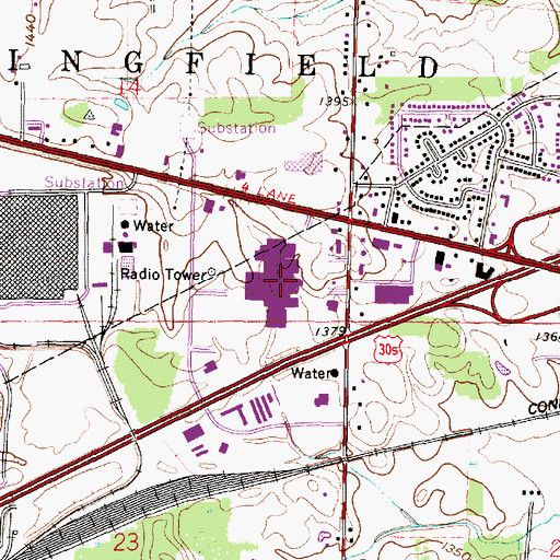 Topographic Map of Richland Mall Shopping Center, OH