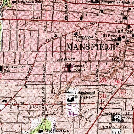 Topographic Map of OhioHealth Mansfield Hospital, OH