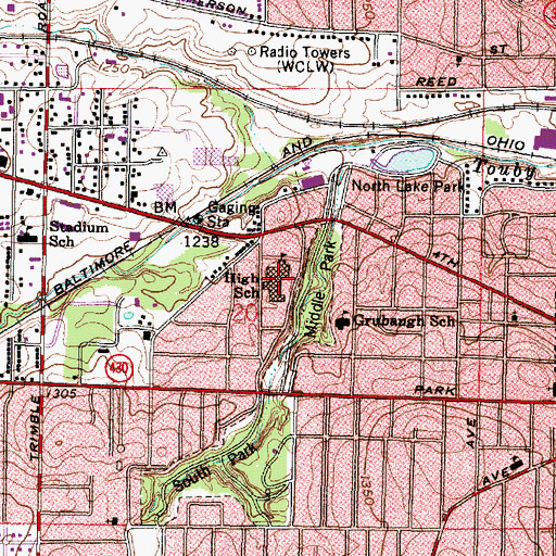 Topographic Map of Mansfield High School, OH