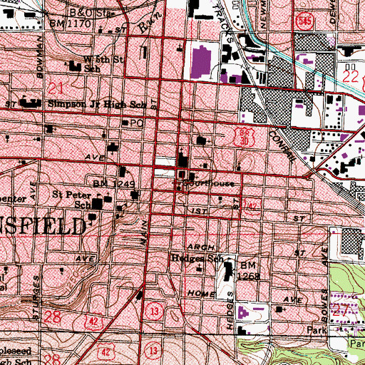 Topographic Map of Richland County Courthouse, OH