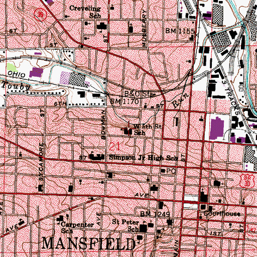Topographic Map of West Fifth Street Elementary School, OH