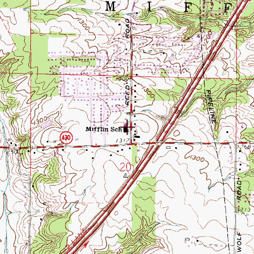 Topographic Map of Mifflin Elementary School, OH