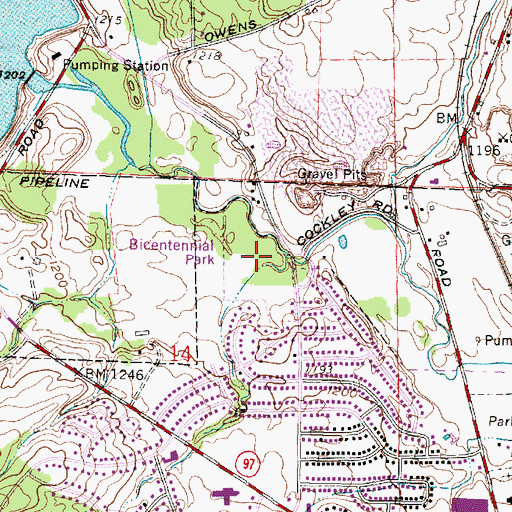 Topographic Map of Bicentennial Park, OH