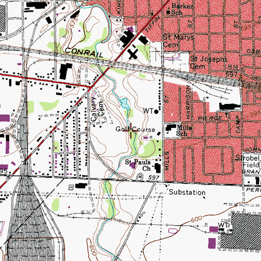 Topographic Map of Mills Creek Golf Course, OH