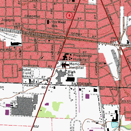 Topographic Map of Memorial Hospital, OH