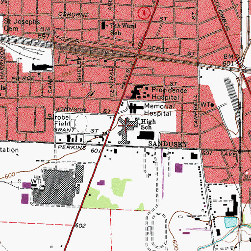 Topographic Map of Sandusky High School, OH