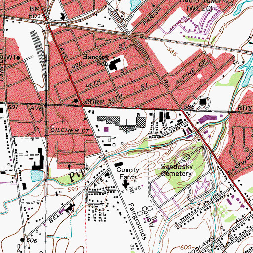 Topographic Map of Perkins Plaza Shopping Center, OH