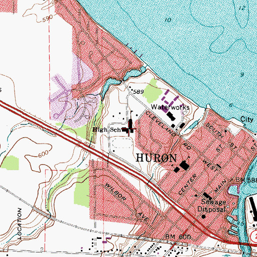 Topographic Map of Huron High School, OH