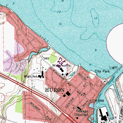 Topographic Map of Huron Plaza Shopping Center, OH